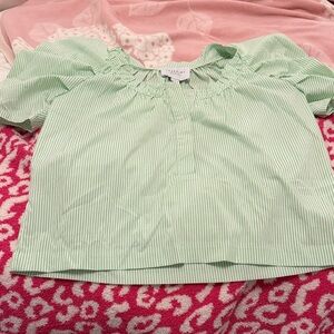 THE SHIRT BY ROCHELLE BEHRENS Green Striped WOMENS Top